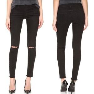 FRAME Denim Le Skinny De Jeanne Black Noir Rips Distressed Jeans Size 25‎